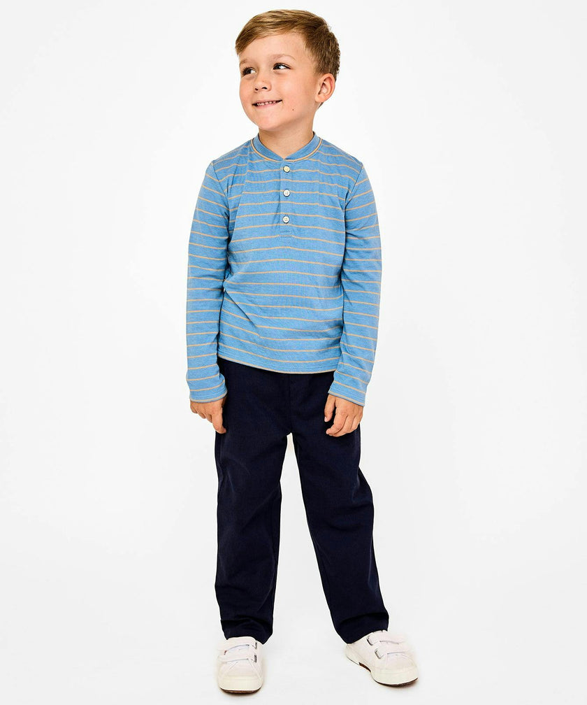 Henley T-Shirt, Blue Fine Stripe