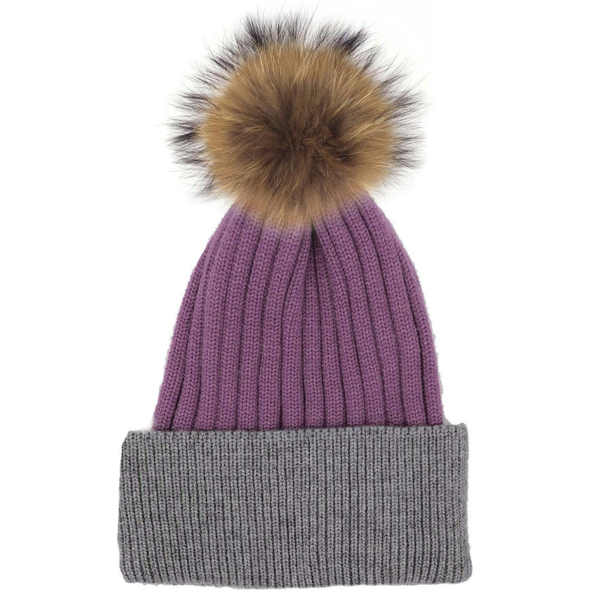 Ribbed Flat Wool Blend Hat With A Genuine Fur Pom (TikTok)