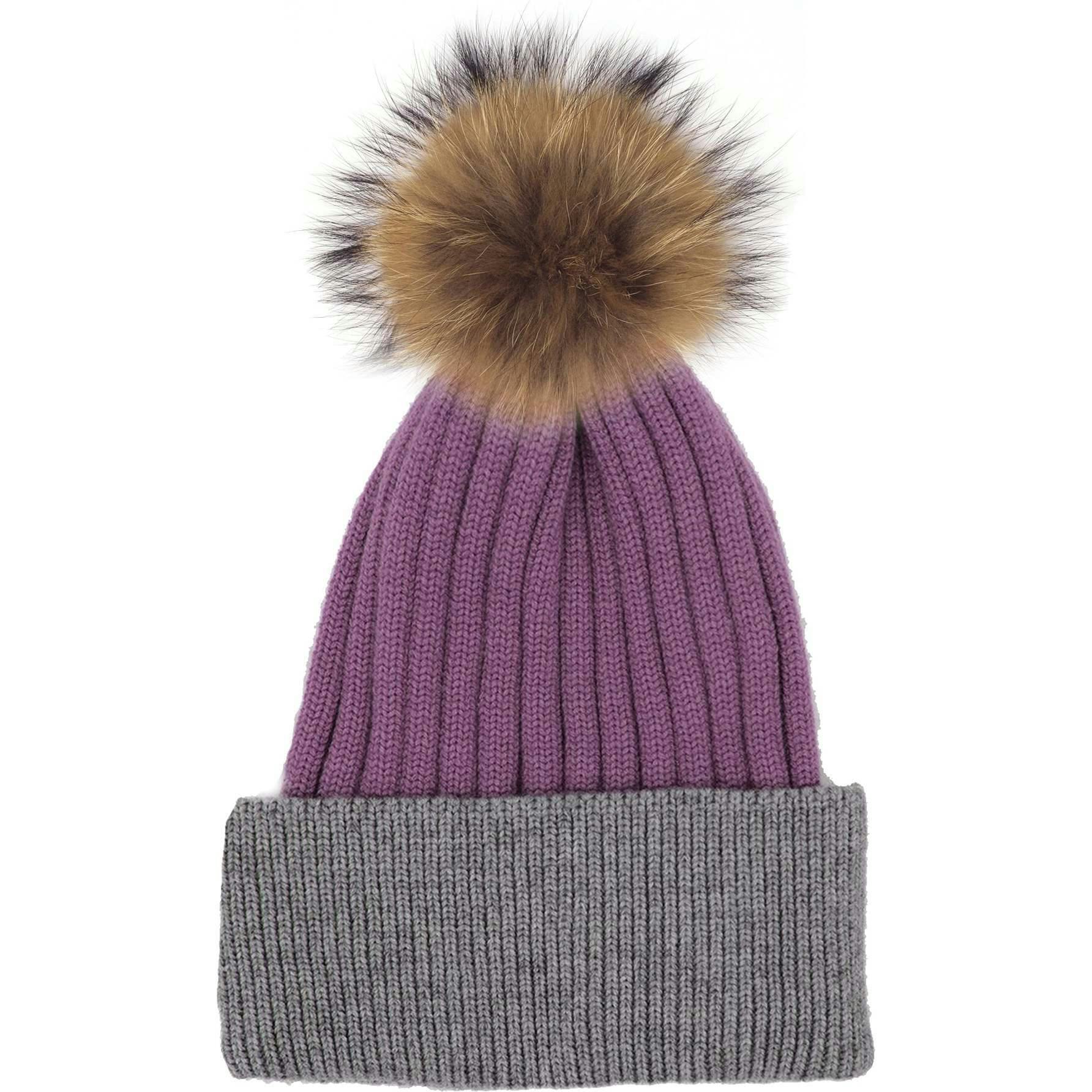 Ribbed Flat Wool Blend Hat With A Genuine Fur Pom (TikTok)
