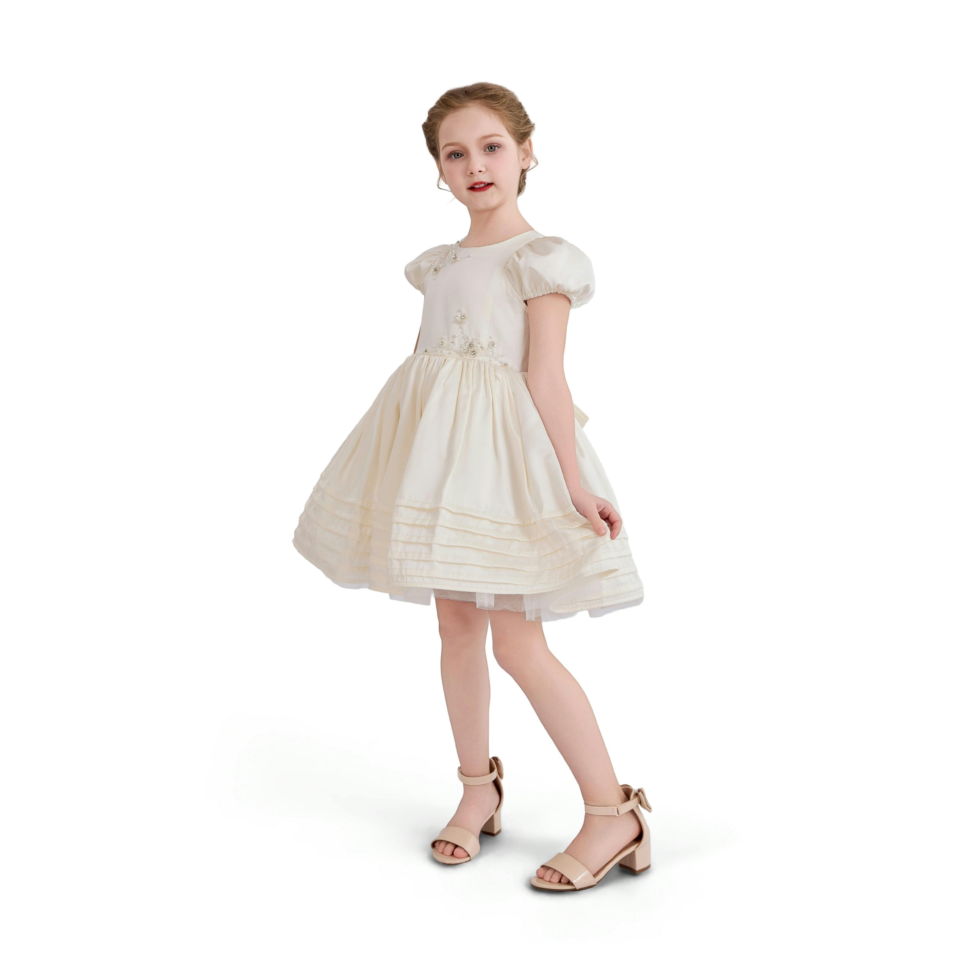 Ivory Vistaine Floral-Embroidered Pleated Dress
