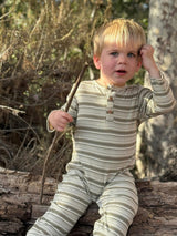 MASON Sage/Cream Ribbed Henley Romper