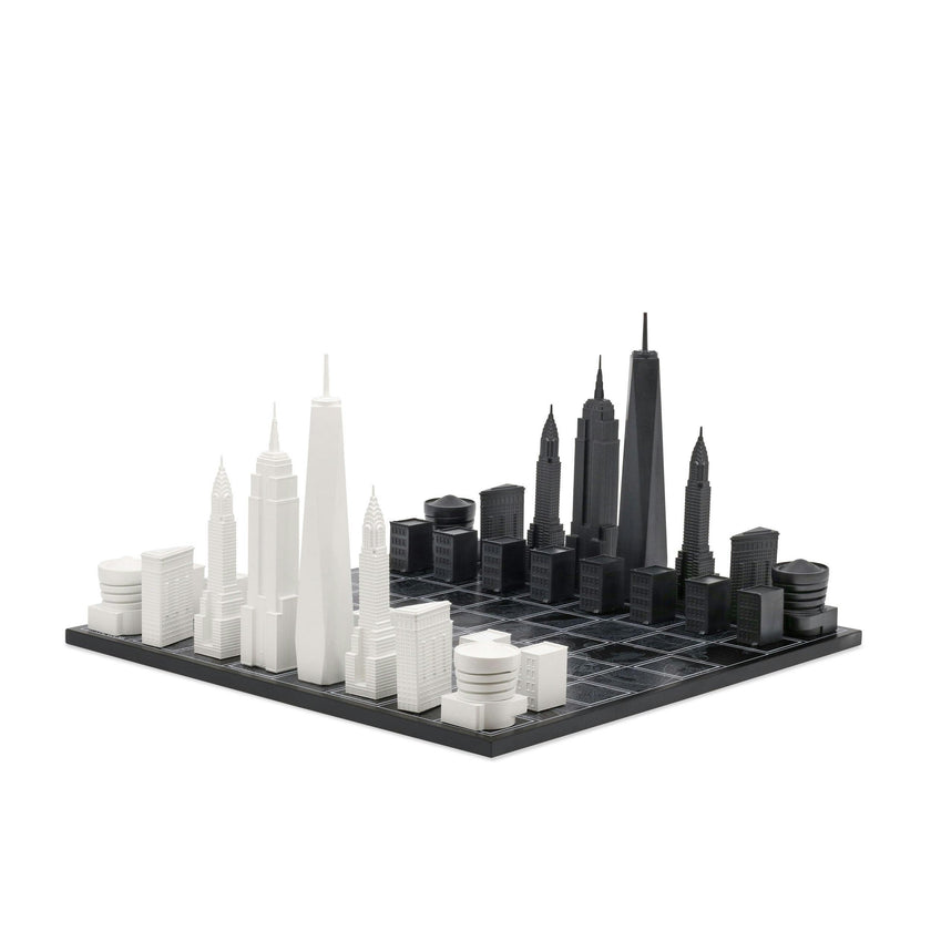 Chess Set Acrylic NEW YORK with Wood Map Board