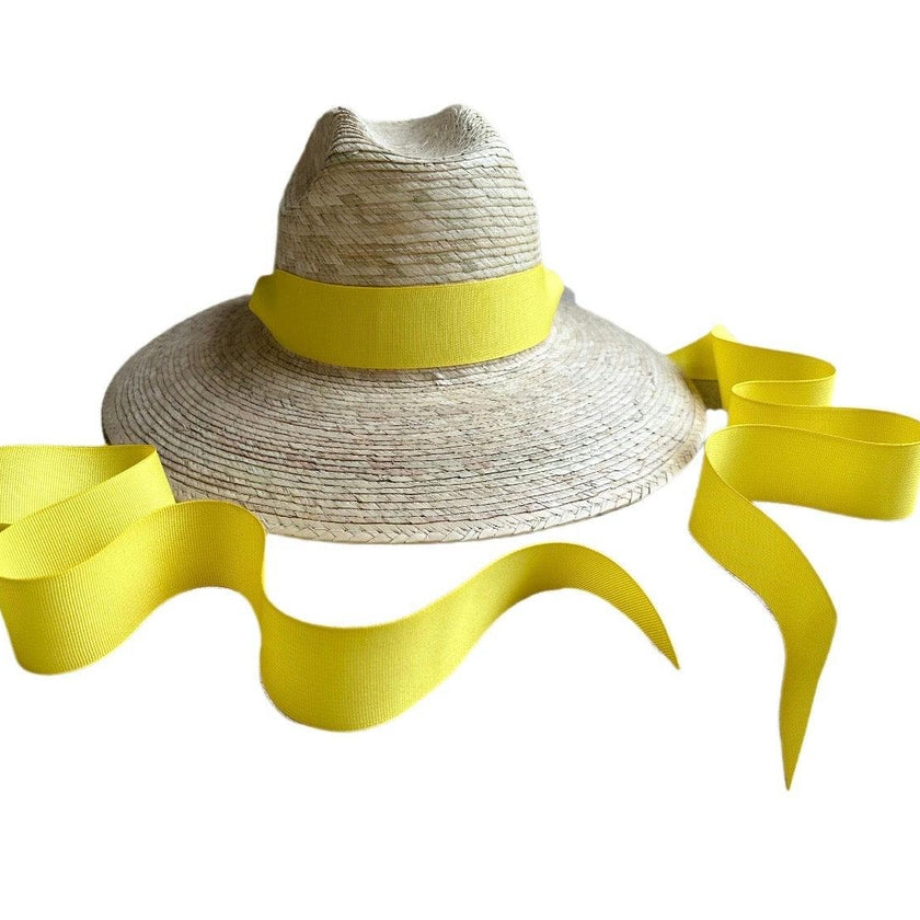 Petunia Girl's Sun Hat - Yellow Grosgrain Long Ribbon