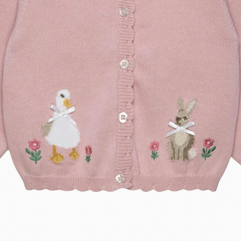 Baby Duck & Bunny Cardigan in Pink