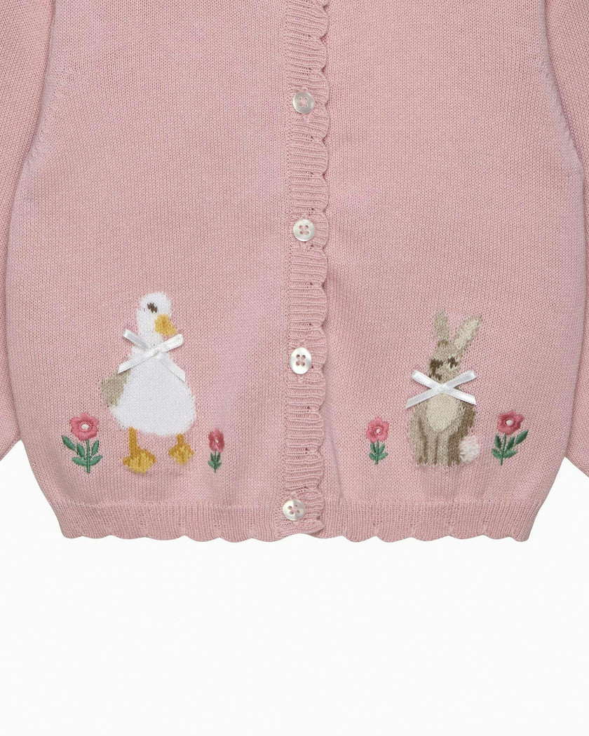Baby Duck & Bunny Cardigan in Pink