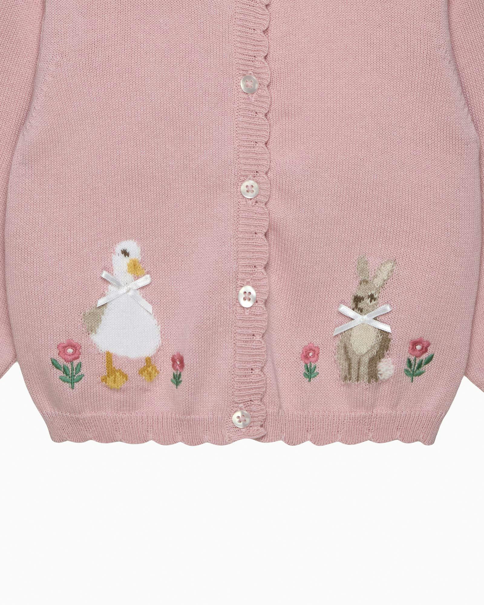 Baby Duck & Bunny Cardigan in Pink