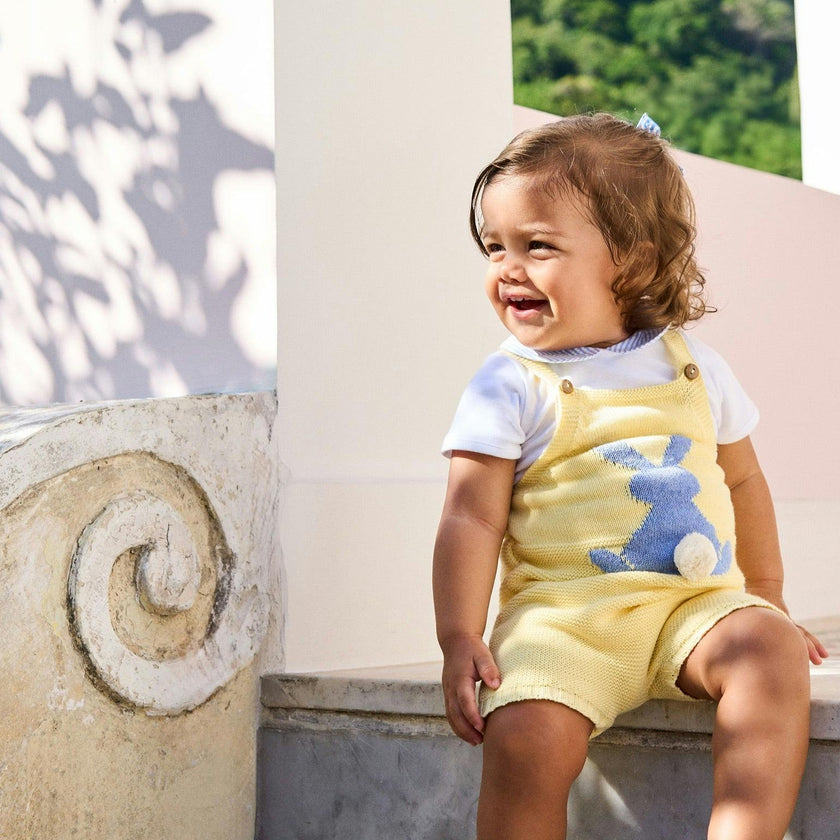 Lemon Crispa Cotton Bunny Baby Knitted Dungarees