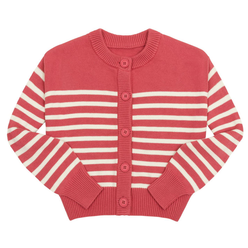 Women's Red And Cream Stripe Cropped Knit Cardigan