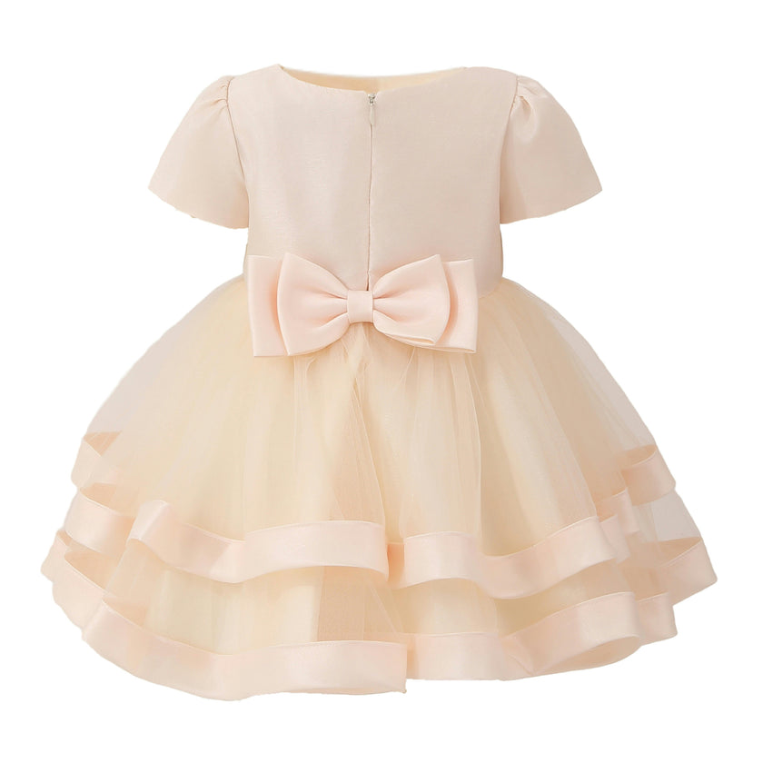 Champagne Suttona Satin Bow Dress