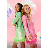 Shimmering Metallic Feather Dress Hot Pink