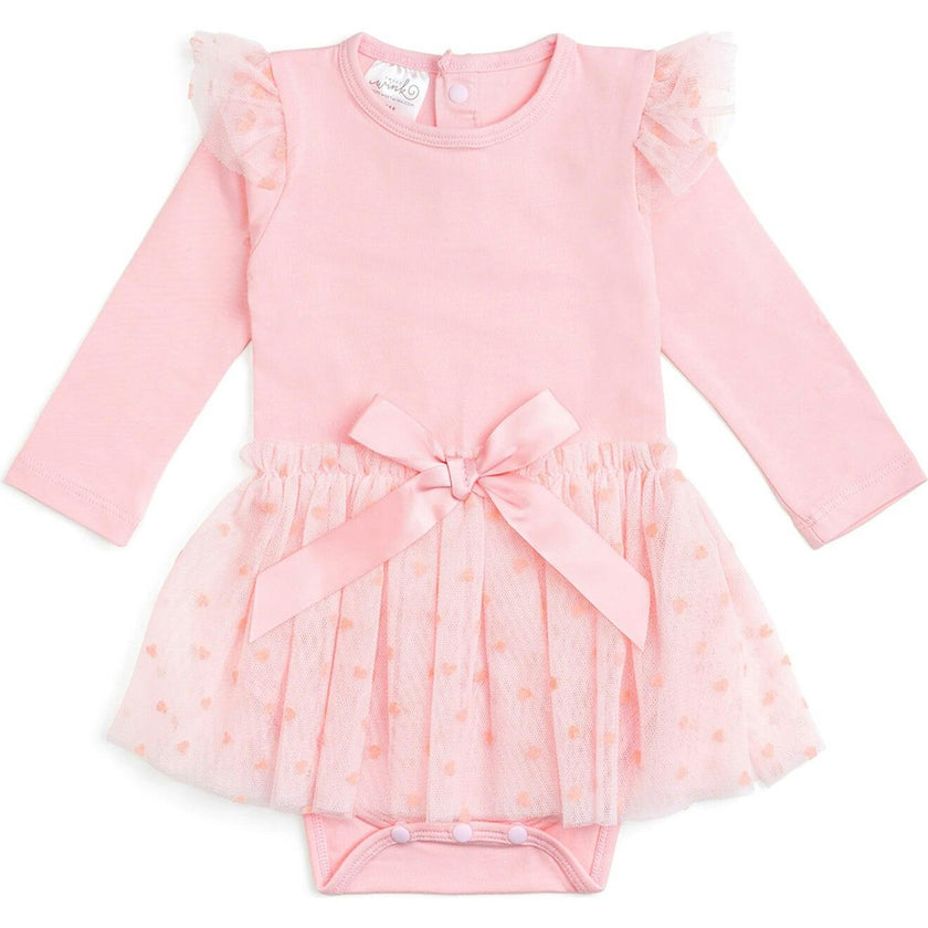 Flocked Heart Tiered Long Sleeve Tutu Bodysuit