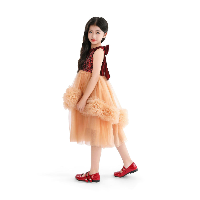 Peach Tulle Pom-Pom Dress
