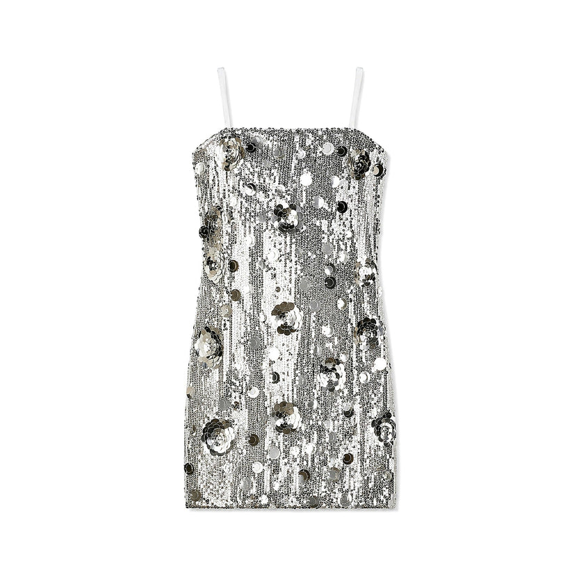 Lena Silver Flower Sequin Dress