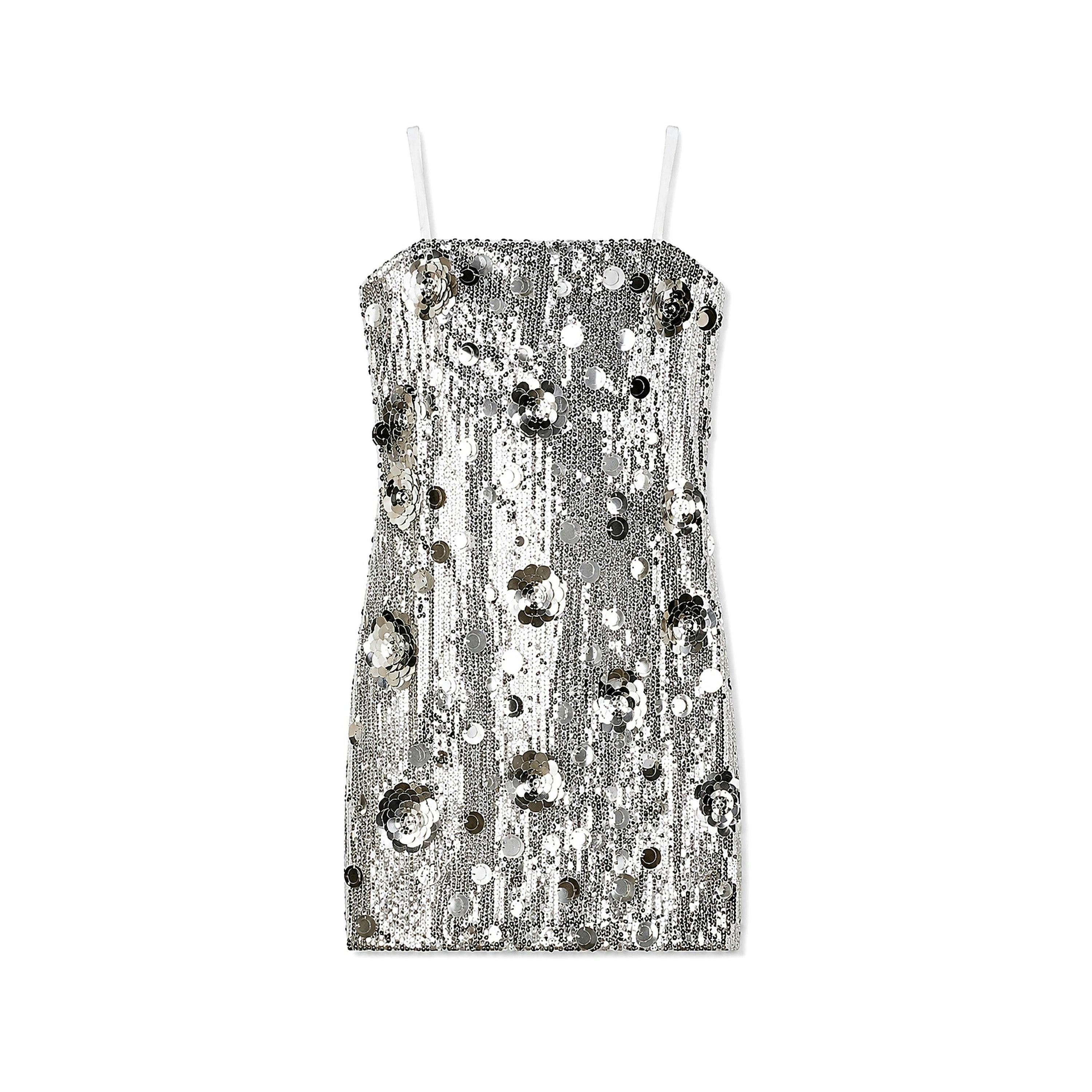 Lena Silver Flower Sequin Dress