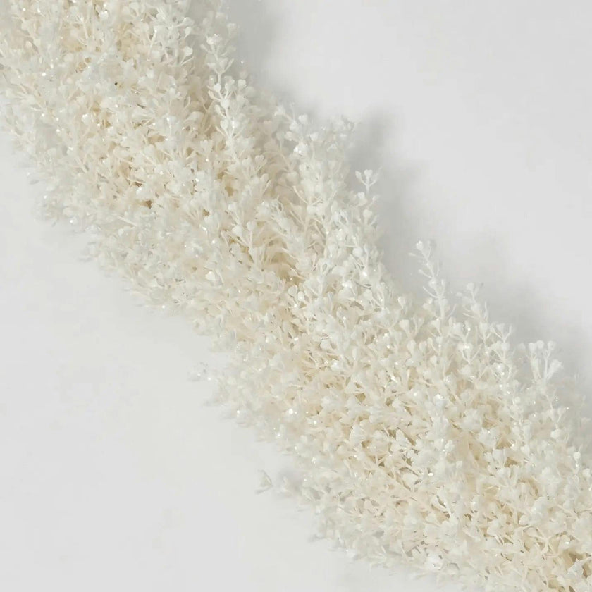 Frosted Shimmer Cream Baby's Breath Gypsophila Christmas Mantel Garland Holiday Table Runner