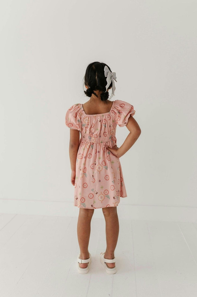 Girls Peasant Bubble Sleeve Dress in Polly Paisley