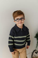 Boys Striped Zip Up Sweater in Evergreen Stripe