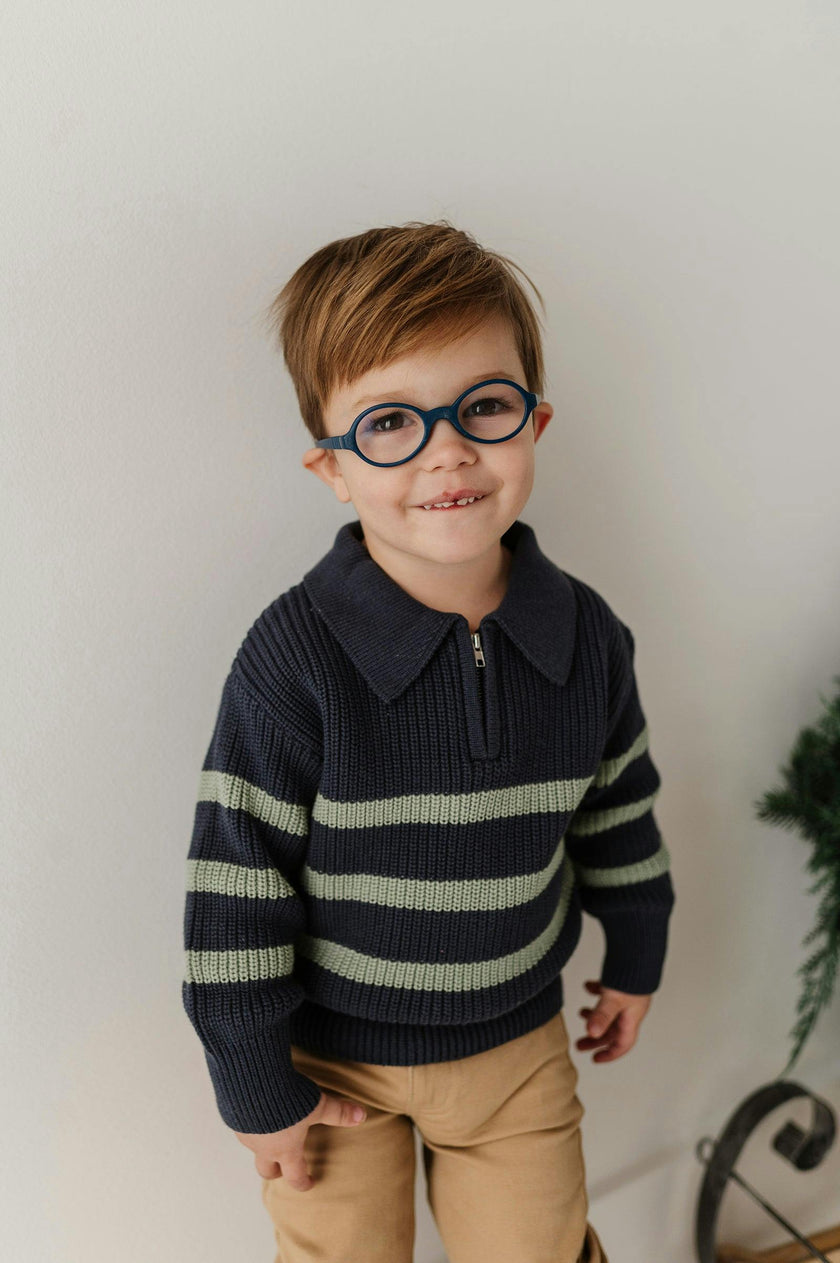Boys Striped Zip Up Sweater in Evergreen Stripe