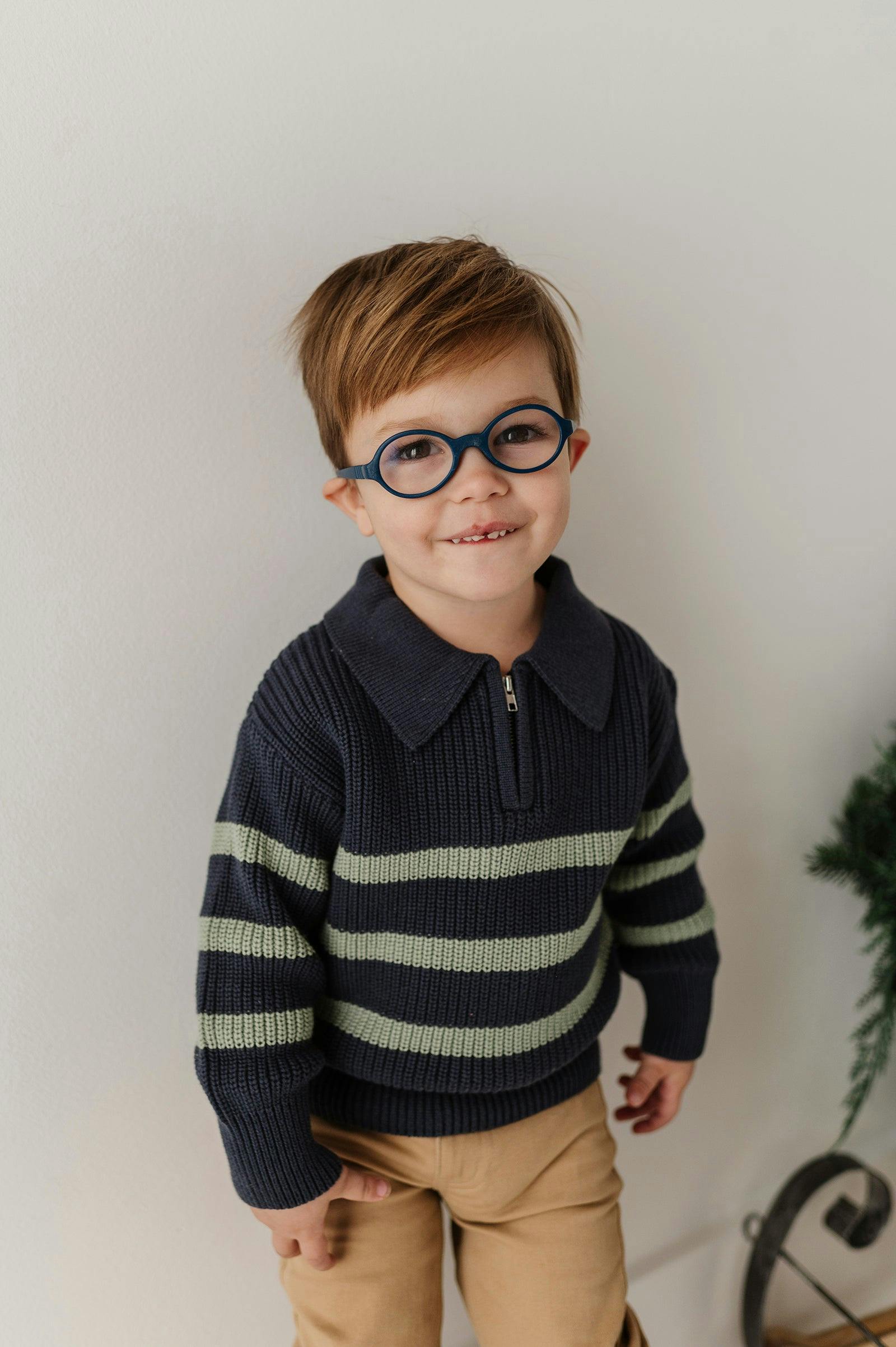 Boys Striped Zip Up Sweater in Evergreen Stripe