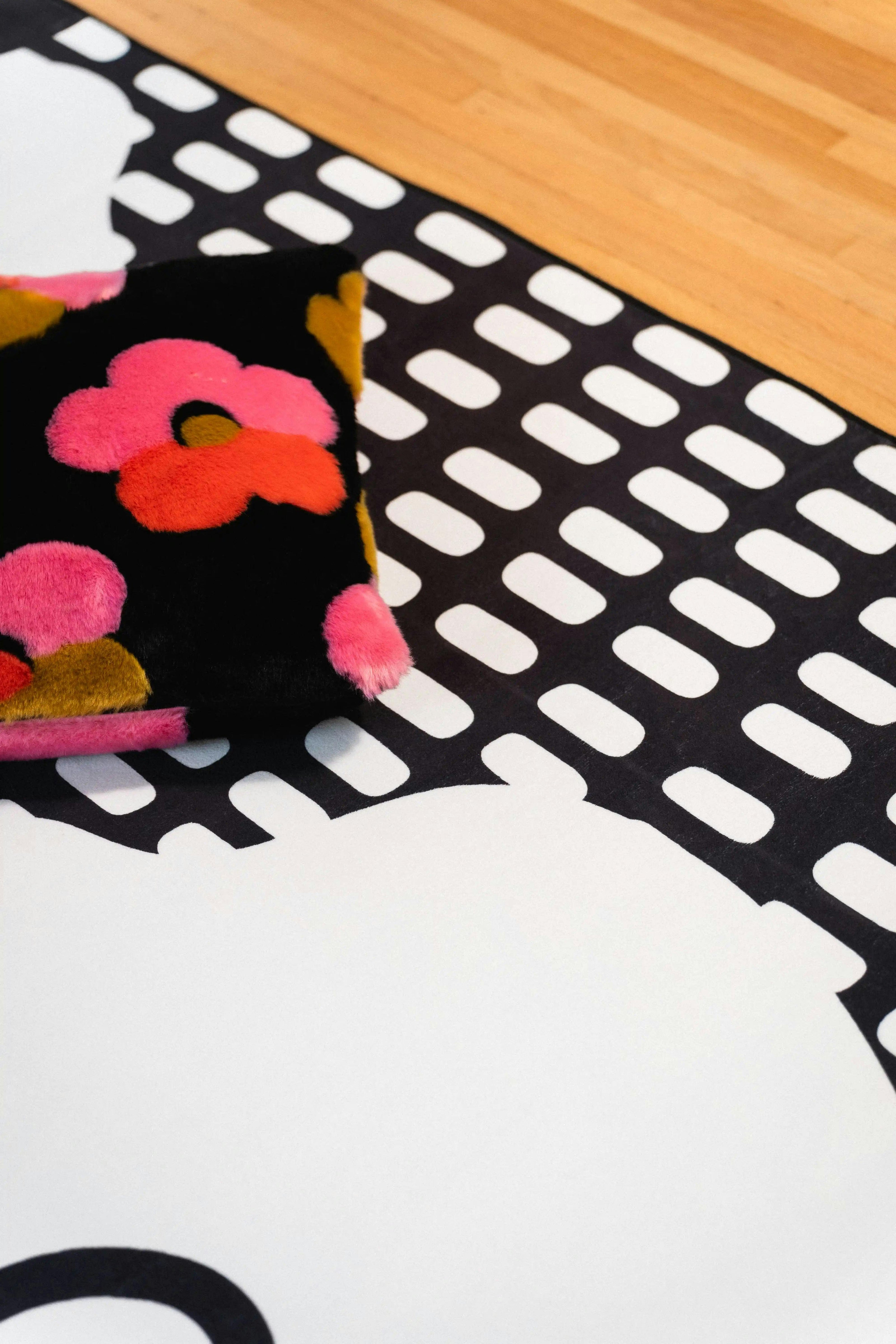 Black and White Abstract Floral Rug by Becca Franks