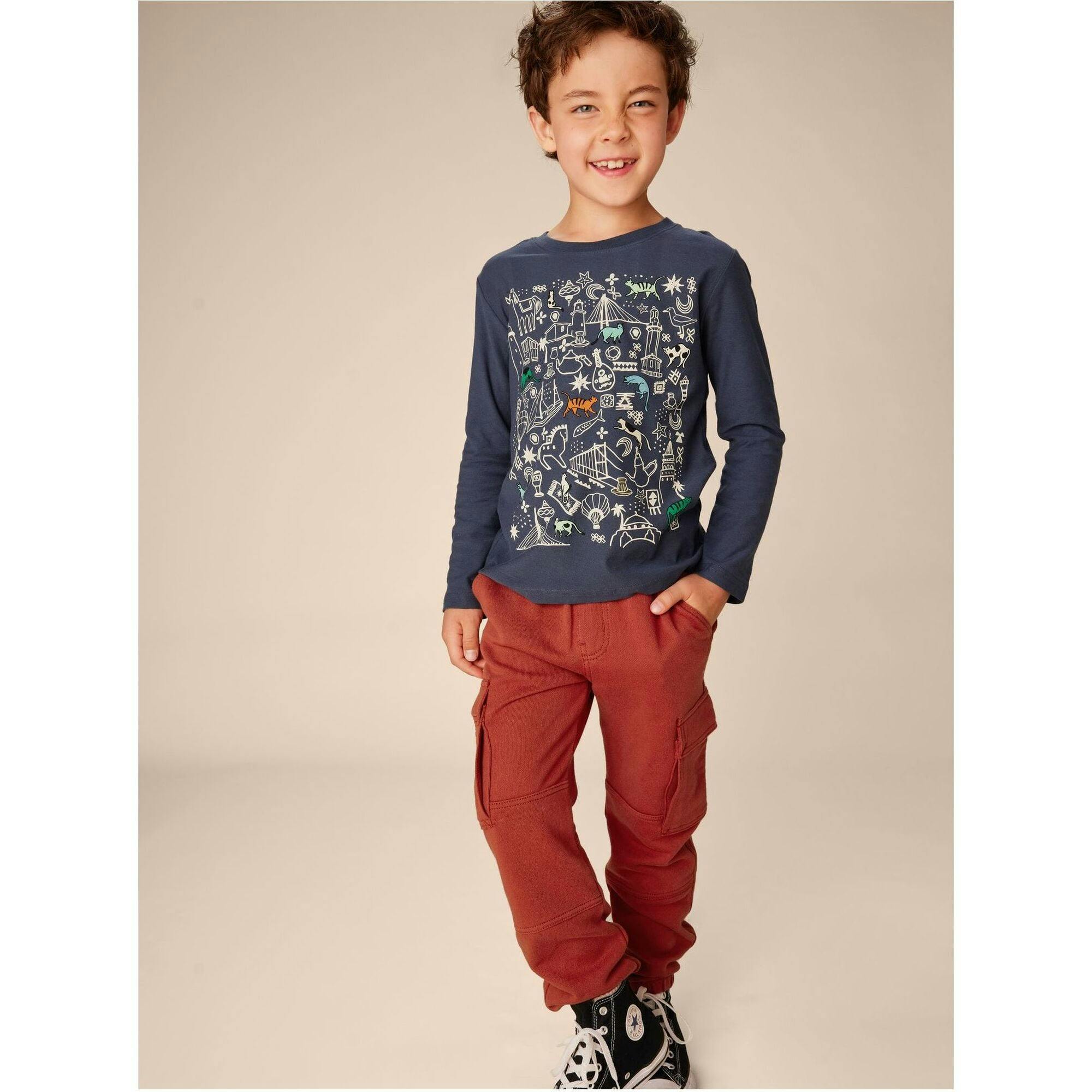 Cargo Elastic Waist Lined Knee Pocket Joggers, Red