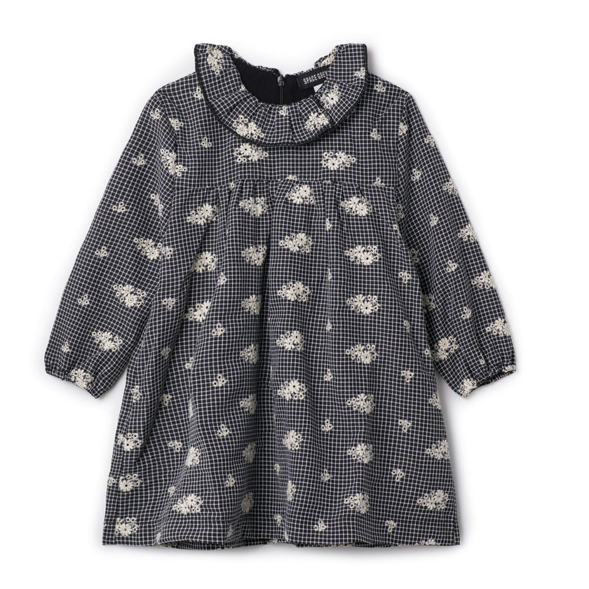 Checkered Embroidered Dress Black