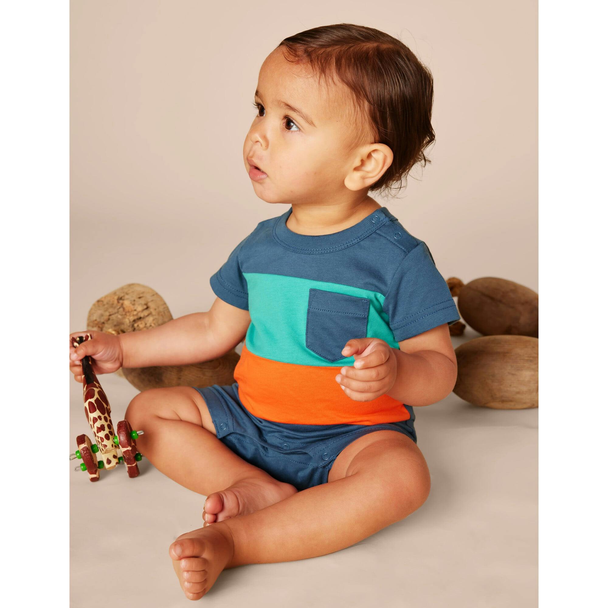Baby Color-Block Pop Pocket Shortie Romper, Multi