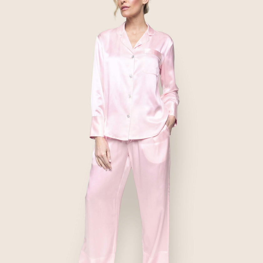 Women's Silk Pajama Set in Pink