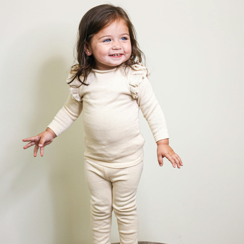 Chic Ruffle Shoulder Long Sleeve Top & Pant 2-Piece Set