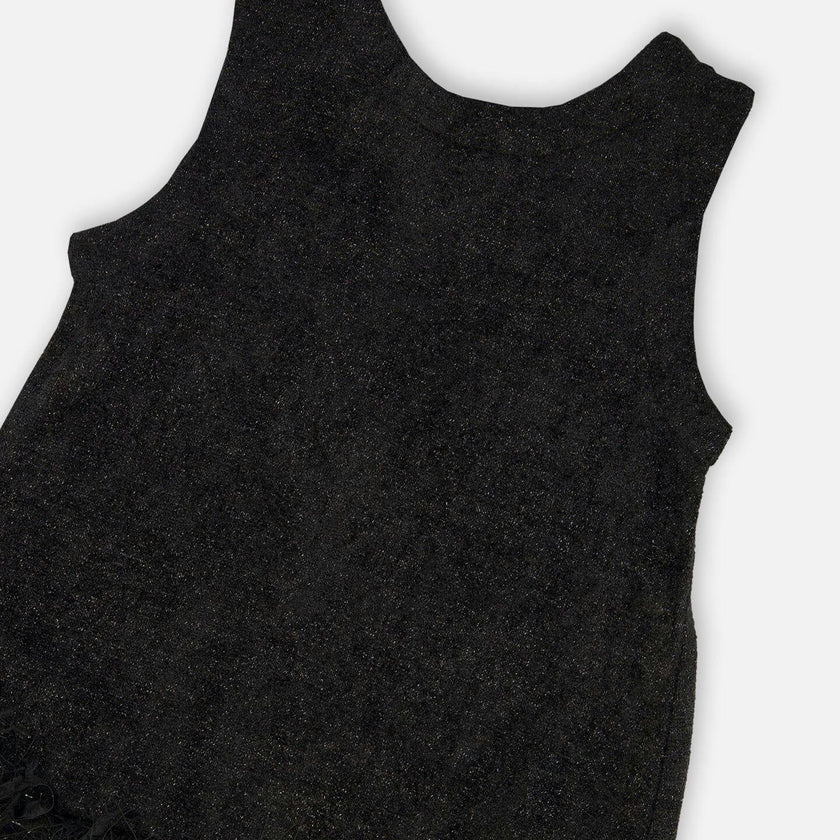 Sleeveless Bi-Material Lurex Dress with Feathers
