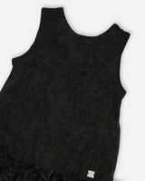Sleeveless Bi-Material Lurex Dress with Feathers