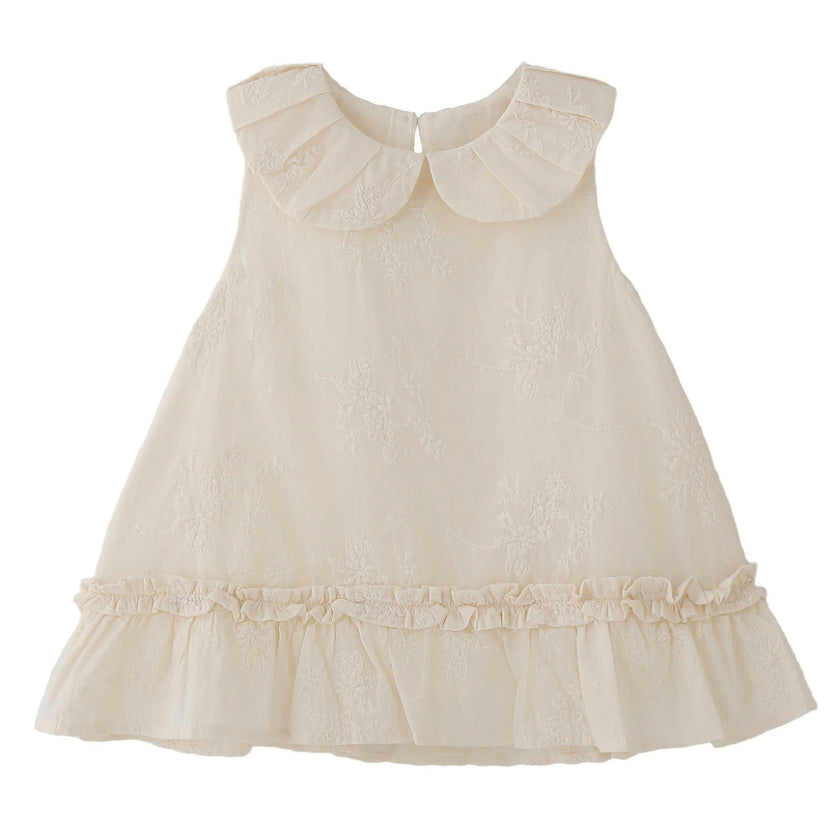 Cream Embroidered Collar Dress