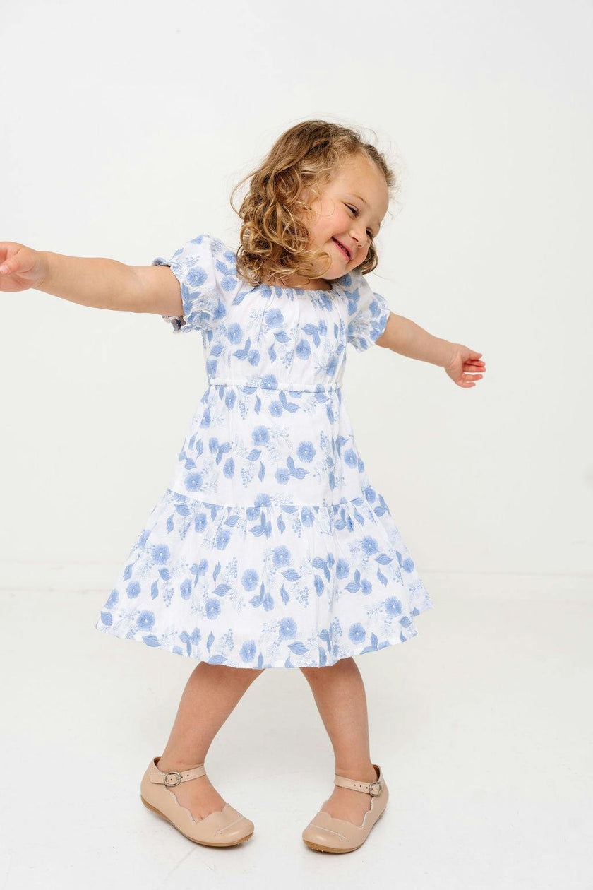 Blue Floral Embroidery Girls Joy Dress