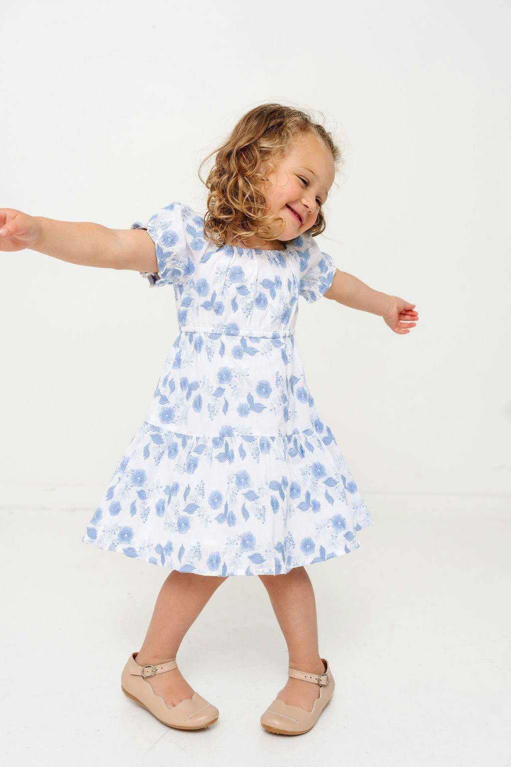 Blue Floral Embroidery Girls Joy Dress
