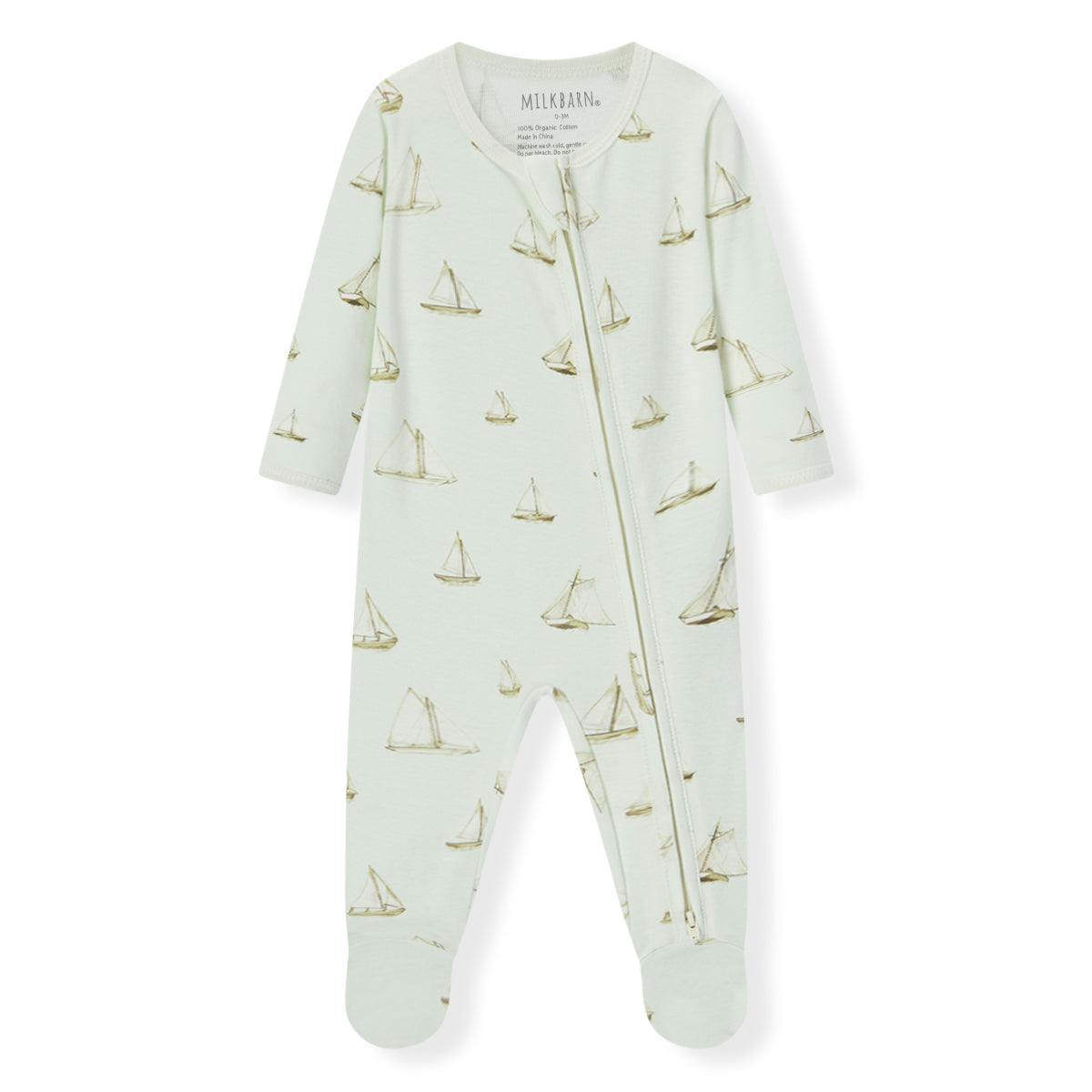 Sailboat Melody Organic Cotton Zipper Footed Romper