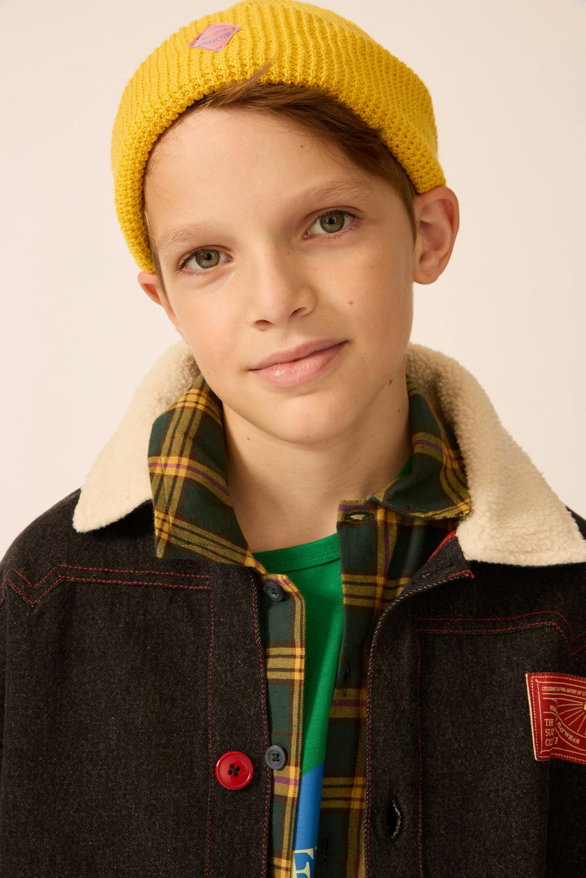 Organic Waffle Knit Beanie in Brass Yellow