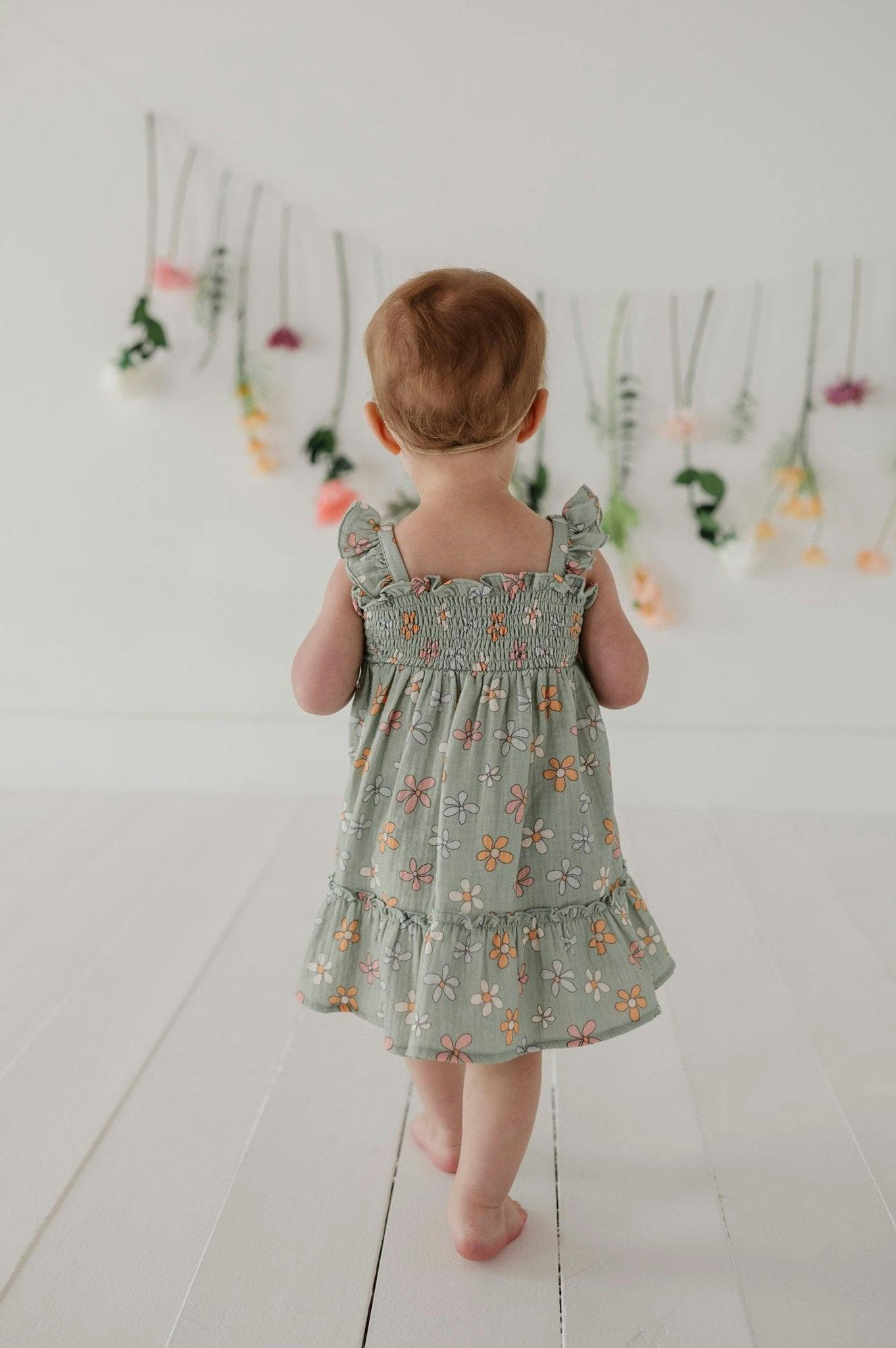 Girls Flutter Dress Set in Peachy Blush