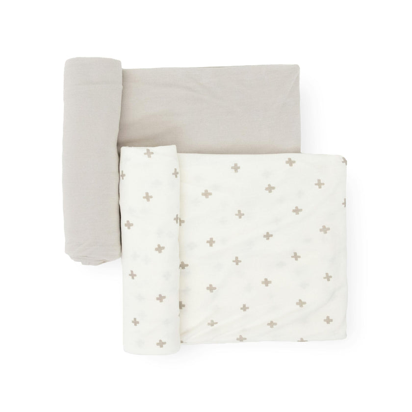 Stretch Knit Swaddle Blanket 2 Pack - Grey Cross