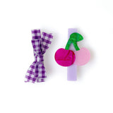 SPR - Cherry & Purple Checkered Bow Hair Clips