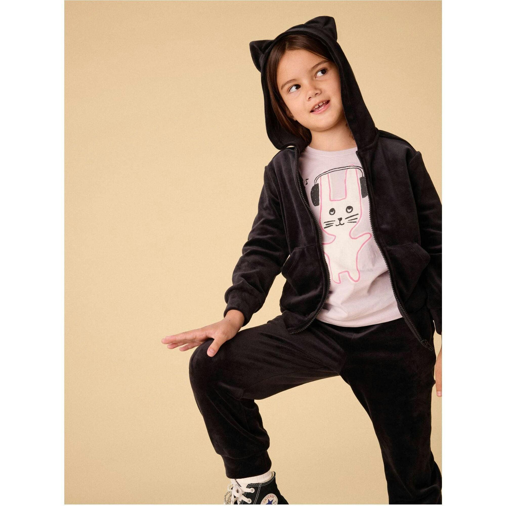 Ears Velour Hoodie, Black