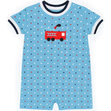 Printed Knit Shortall With Fire Truck