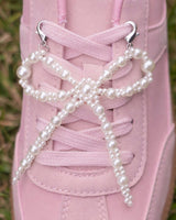Packed Party Better with a Bow White Pearl Shoe Charms - Faux Pearl-Studded Bow Shoe Charms with Lobster Clips for Sneakers, 2.75x3.3 Inch