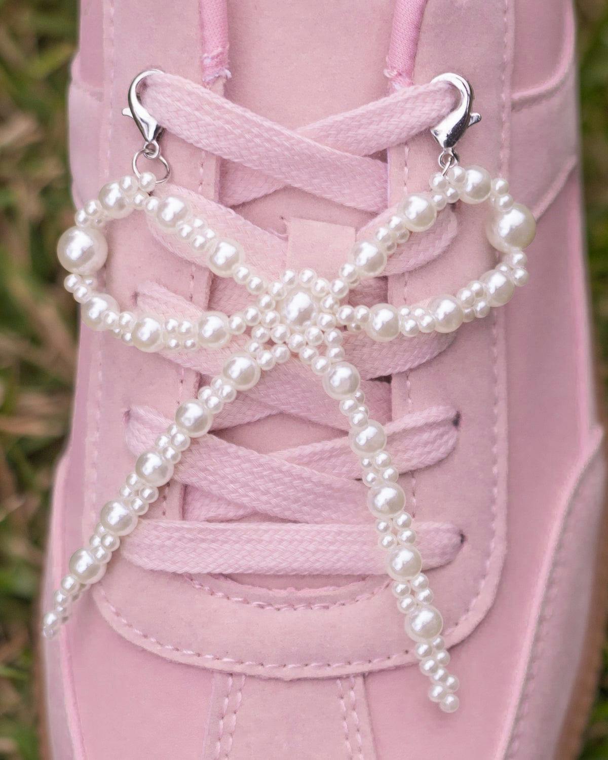 Packed Party Better with a Bow White Pearl Shoe Charms - Faux Pearl-Studded Bow Shoe Charms with Lobster Clips for Sneakers, 2.75x3.3 Inch