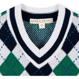Organic V-Neck Argyle Sweater Vest, Blue