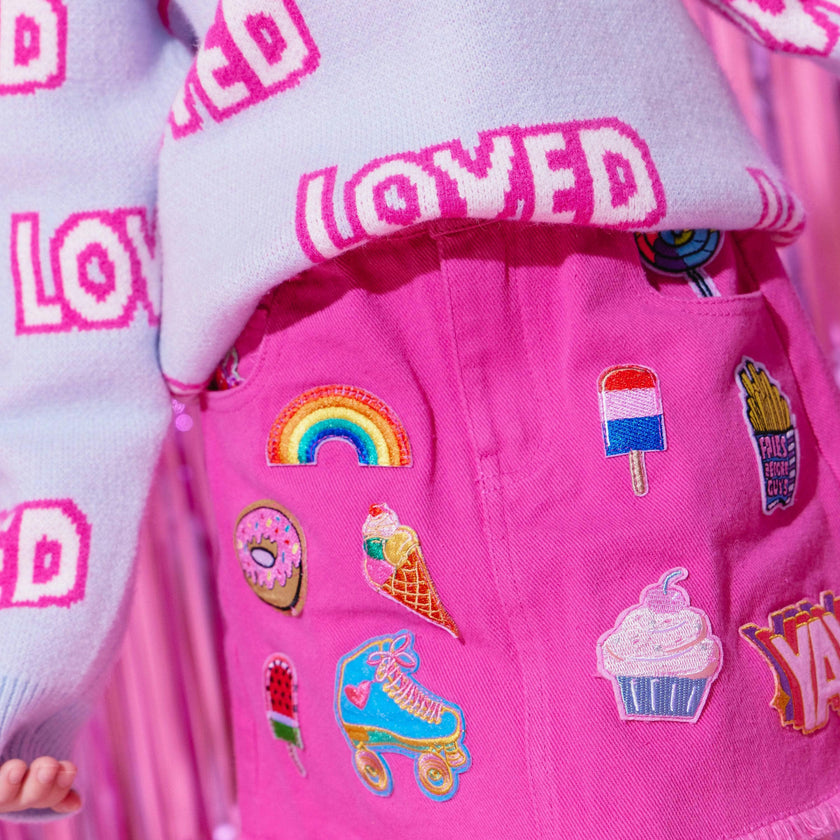 All About Patch Hot Pink Denim Skirt