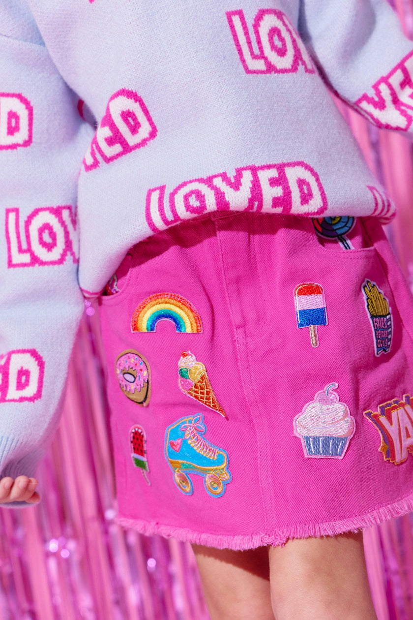 All About Patch Hot Pink Denim Skirt