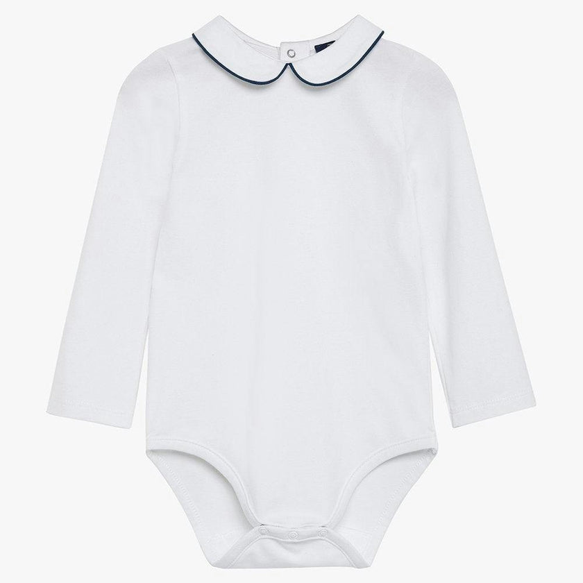 Baby Long-Sleeved Milo Bodysuit in White/Navy