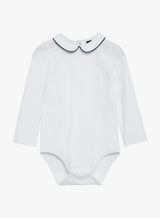 Baby Long-Sleeved Milo Bodysuit in White/Navy