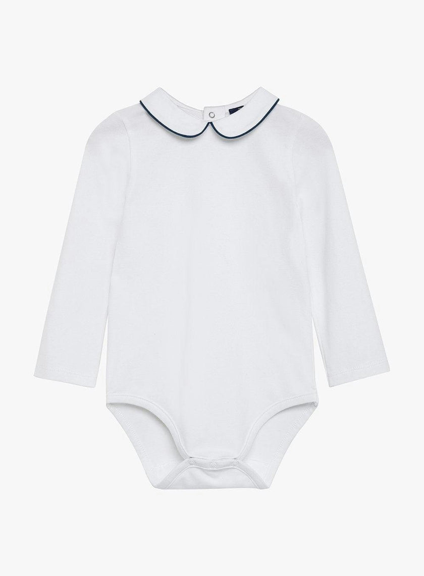 Baby Long-Sleeved Milo Bodysuit in White/Navy