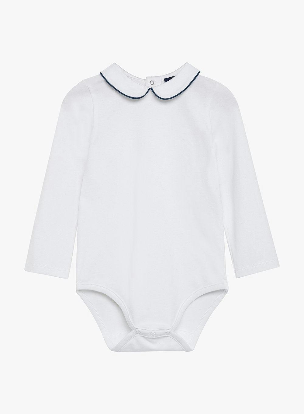 Baby Long-Sleeved Milo Bodysuit in White/Navy